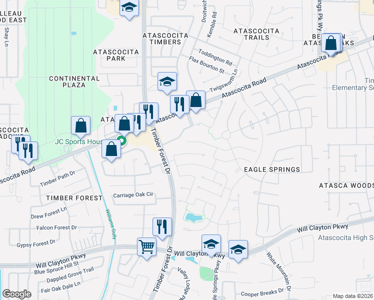 map of restaurants, bars, coffee shops, grocery stores, and more near 12419 Cedar Breaks Court in Humble