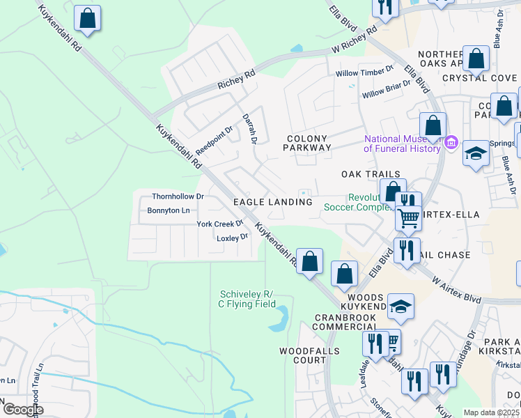 map of restaurants, bars, coffee shops, grocery stores, and more near in Houston