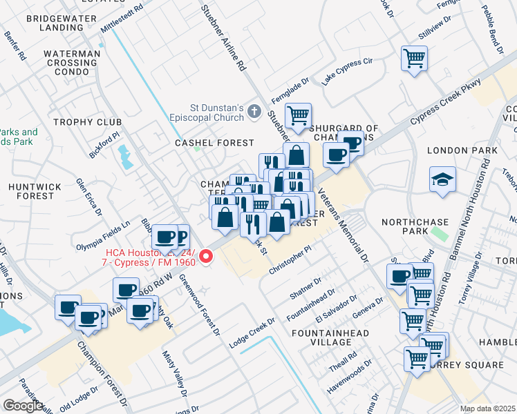 map of restaurants, bars, coffee shops, grocery stores, and more near 4702 Farm to Market 1960 in Houston