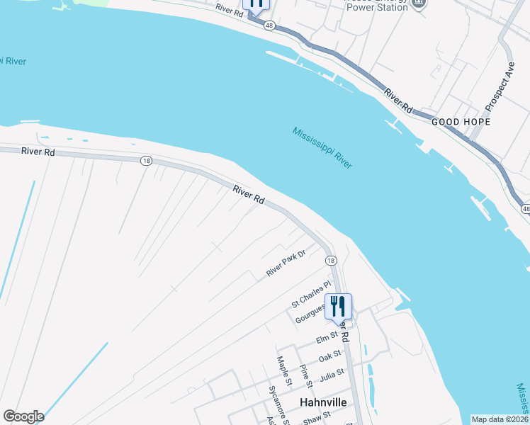 map of restaurants, bars, coffee shops, grocery stores, and more near 16011 River Road in Hahnville