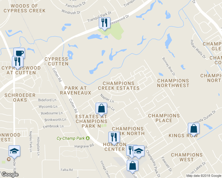 map of restaurants, bars, coffee shops, grocery stores, and more near 6871 Tournament Drive in Houston
