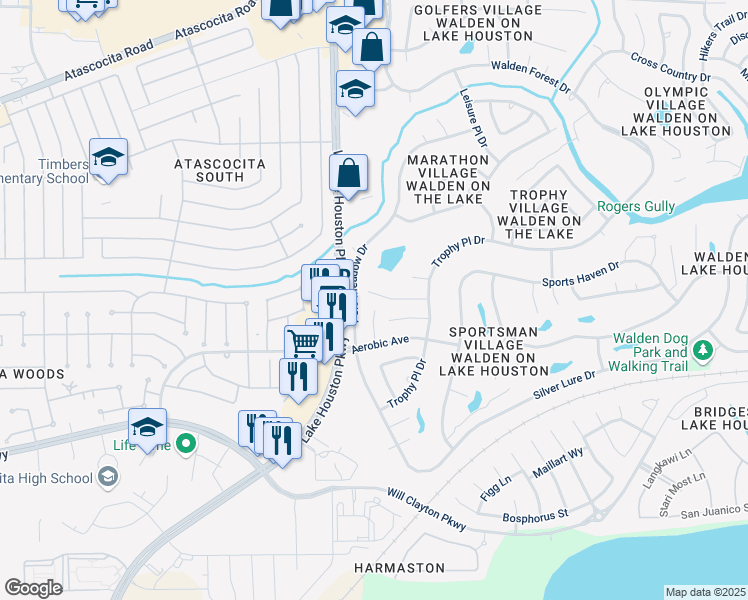map of restaurants, bars, coffee shops, grocery stores, and more near 7518 Tumbling Rd in Humble