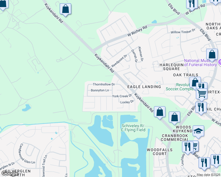 map of restaurants, bars, coffee shops, grocery stores, and more near 1606 Bonnyton Lane in Houston