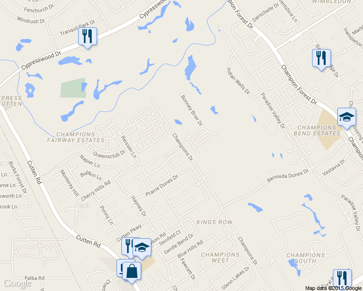 map of restaurants, bars, coffee shops, grocery stores, and more near 14149 Champions Dr in Houston