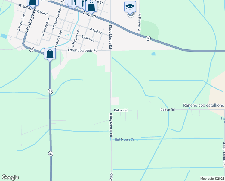map of restaurants, bars, coffee shops, grocery stores, and more near Claby Meaux Road in Kaplan