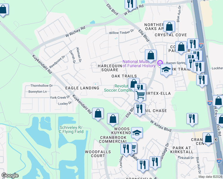 map of restaurants, bars, coffee shops, grocery stores, and more near 906 Grand Plains Dr in Houston