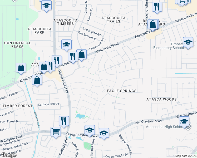 map of restaurants, bars, coffee shops, grocery stores, and more near 12602 Brazos Bend Trail in Humble