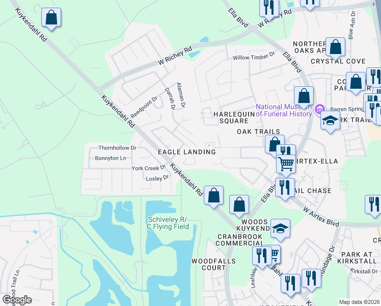 map of restaurants, bars, coffee shops, grocery stores, and more near in Houston