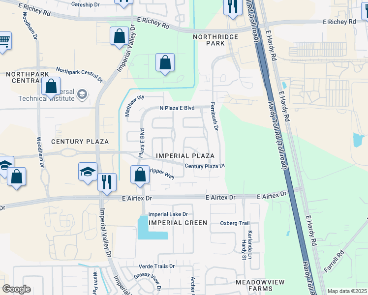 map of restaurants, bars, coffee shops, grocery stores, and more near 20326 Mcmeans Drive in Houston
