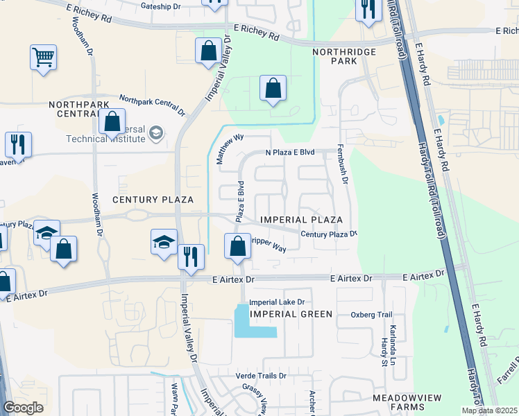 map of restaurants, bars, coffee shops, grocery stores, and more near 20311 Carey Place in Houston