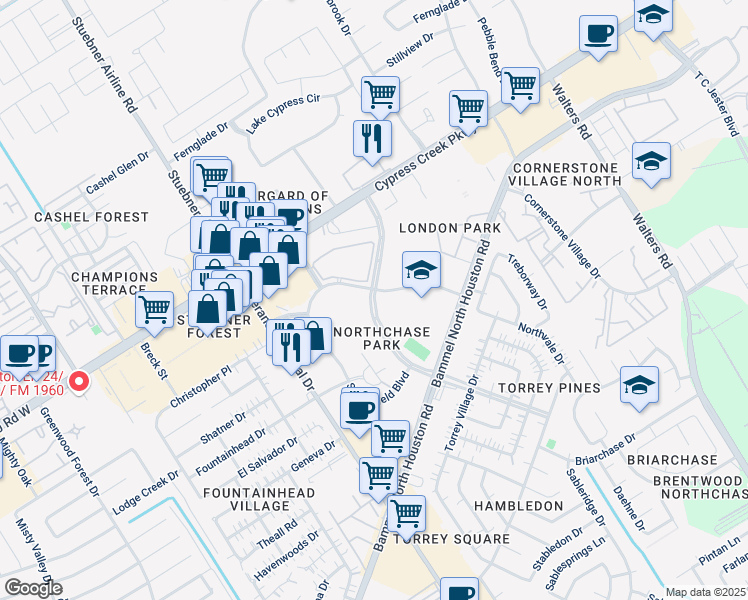 map of restaurants, bars, coffee shops, grocery stores, and more near 14505 Torrey Chase Boulevard in Houston