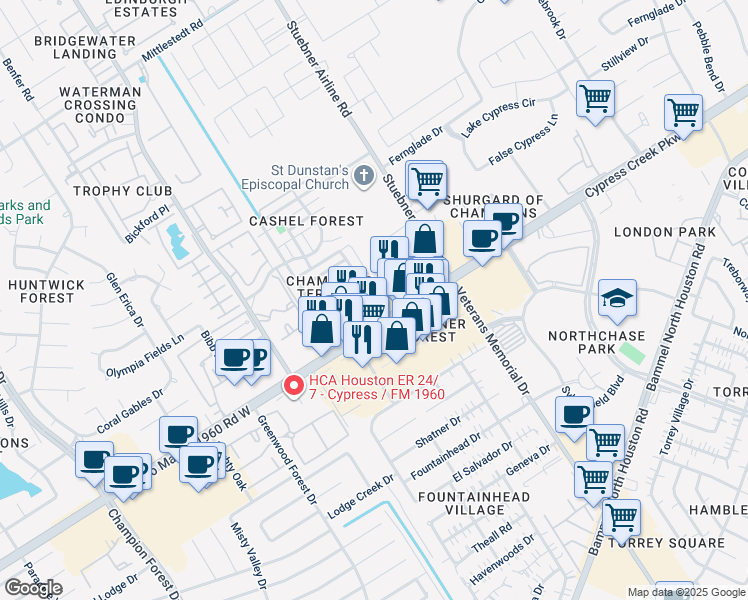 map of restaurants, bars, coffee shops, grocery stores, and more near 4702 Farm to Market 1960 in Houston