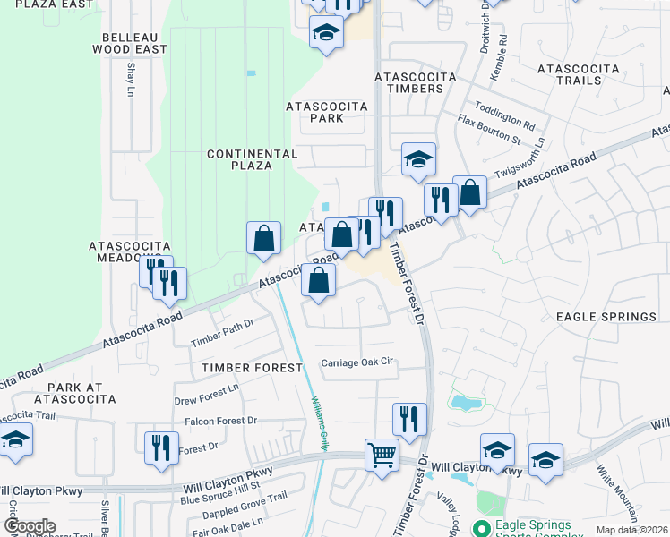 map of restaurants, bars, coffee shops, grocery stores, and more near 5220 Atascocita Road in Humble