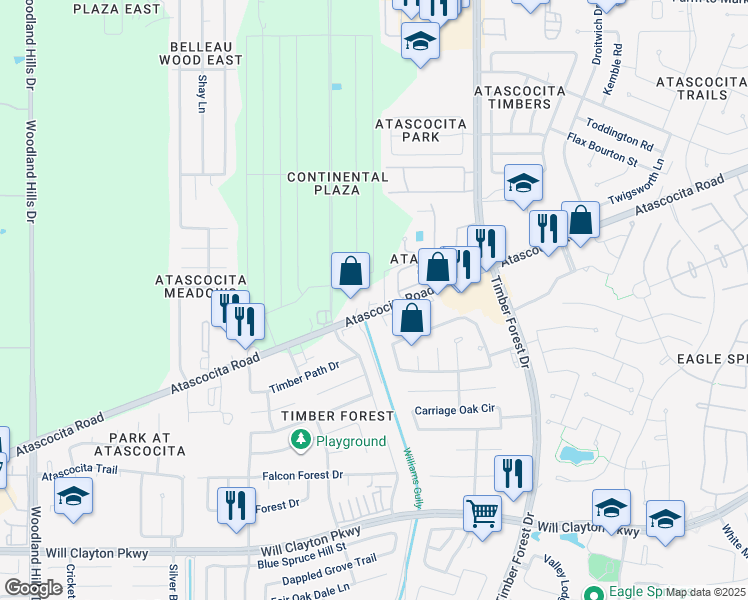 map of restaurants, bars, coffee shops, grocery stores, and more near 5131 Atascocita Road in Humble