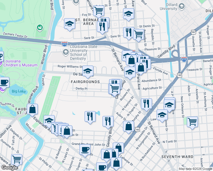 map of restaurants, bars, coffee shops, grocery stores, and more near 3231 Trafalgar Street in New Orleans