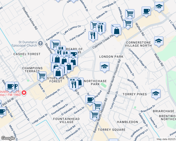 map of restaurants, bars, coffee shops, grocery stores, and more near in Harris County