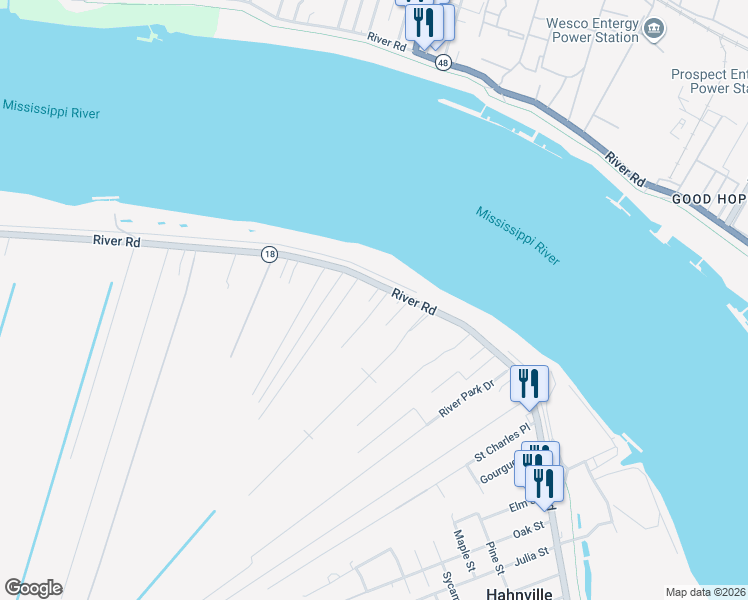 map of restaurants, bars, coffee shops, grocery stores, and more near 16103 River Road in Hahnville