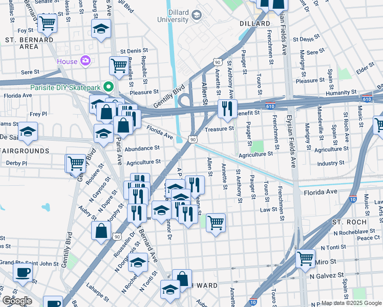 map of restaurants, bars, coffee shops, grocery stores, and more near in New Orleans