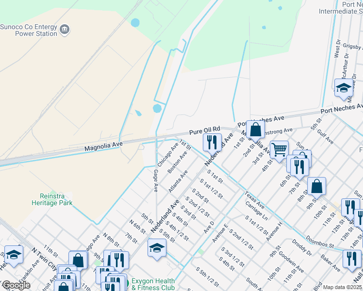 map of restaurants, bars, coffee shops, grocery stores, and more near 103 Chicago Avenue in Nederland