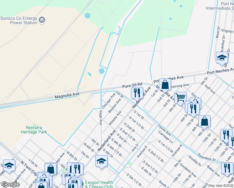 map of restaurants, bars, coffee shops, grocery stores, and more near 103 Chicago Avenue in Nederland