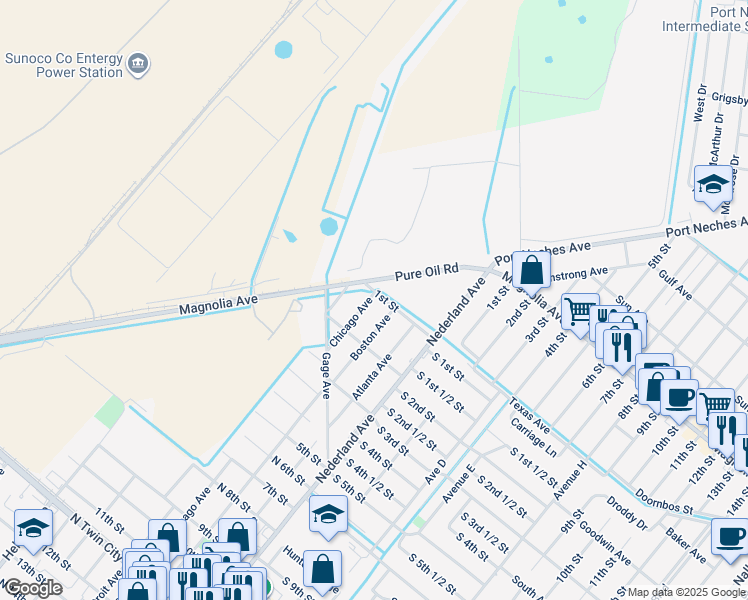 map of restaurants, bars, coffee shops, grocery stores, and more near 103 Chicago Avenue in Nederland