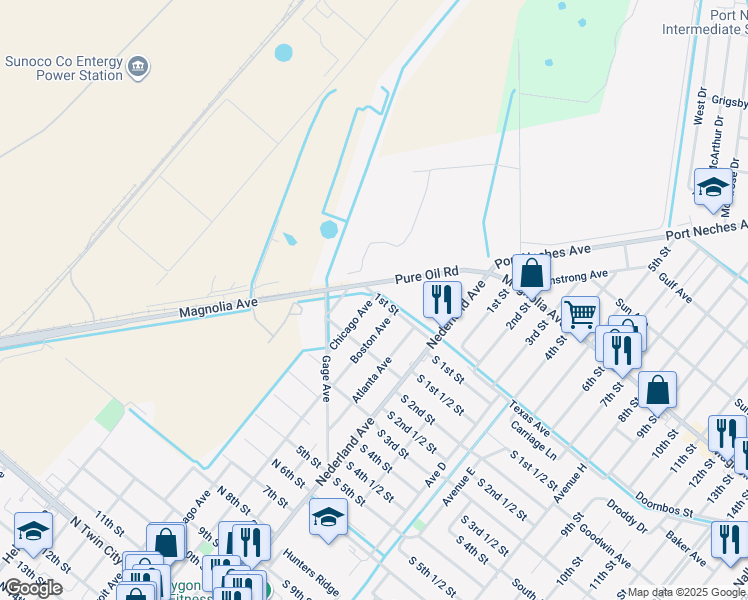 map of restaurants, bars, coffee shops, grocery stores, and more near 103 Chicago Avenue in Nederland