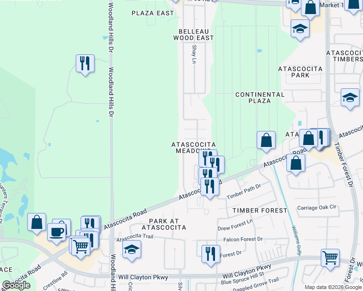 map of restaurants, bars, coffee shops, grocery stores, and more near 4907 Winding View Lane in Humble