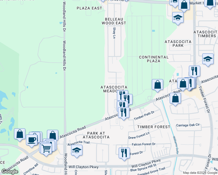 map of restaurants, bars, coffee shops, grocery stores, and more near 4915 Winding View Lane in Humble