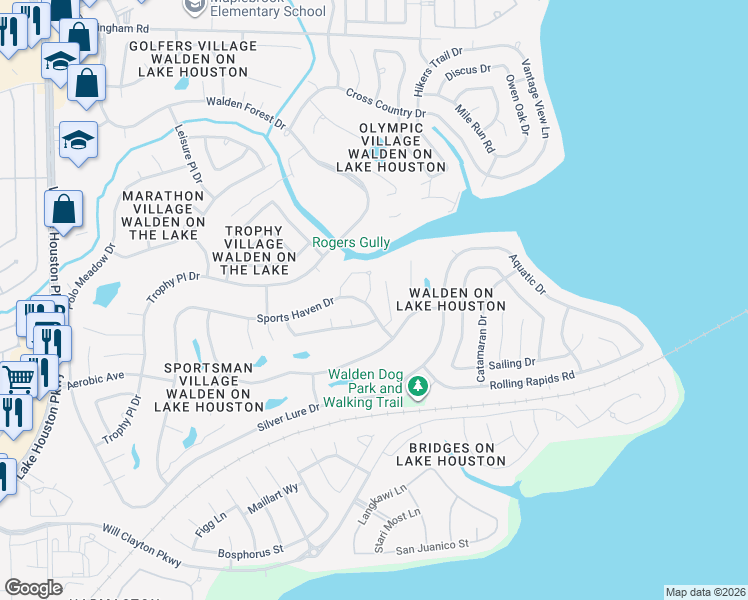 map of restaurants, bars, coffee shops, grocery stores, and more near 18606 Walden Glen Circle in Humble
