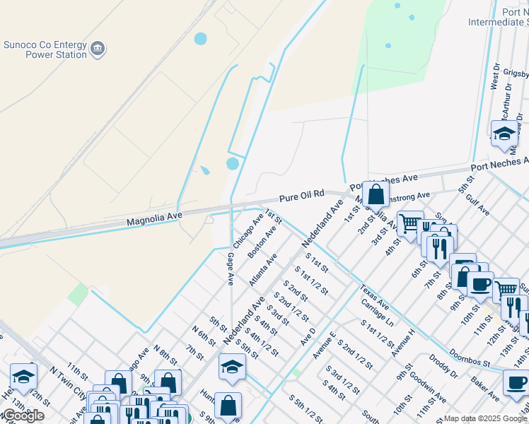 map of restaurants, bars, coffee shops, grocery stores, and more near 103 Chicago Avenue in Nederland