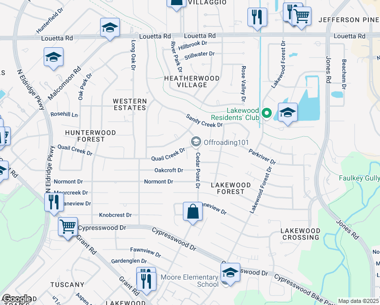 map of restaurants, bars, coffee shops, grocery stores, and more near 14618 Sunny Grove Drive in Houston