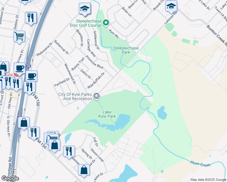 map of restaurants, bars, coffee shops, grocery stores, and more near 231 Winter Street in Kyle