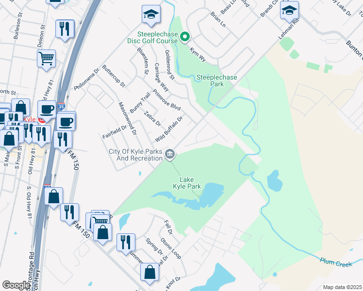 map of restaurants, bars, coffee shops, grocery stores, and more near 182 Winter Circle in Kyle