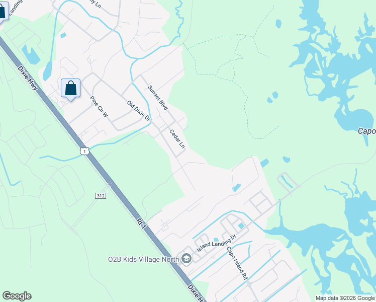 map of restaurants, bars, coffee shops, grocery stores, and more near 6210 Cedar Lane in St. Augustine