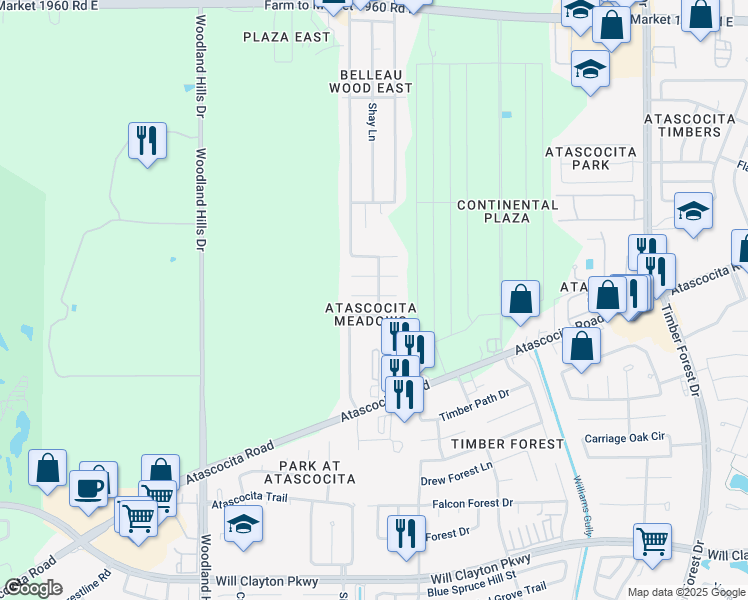 map of restaurants, bars, coffee shops, grocery stores, and more near 4934 Steel Meadows Lane in Humble