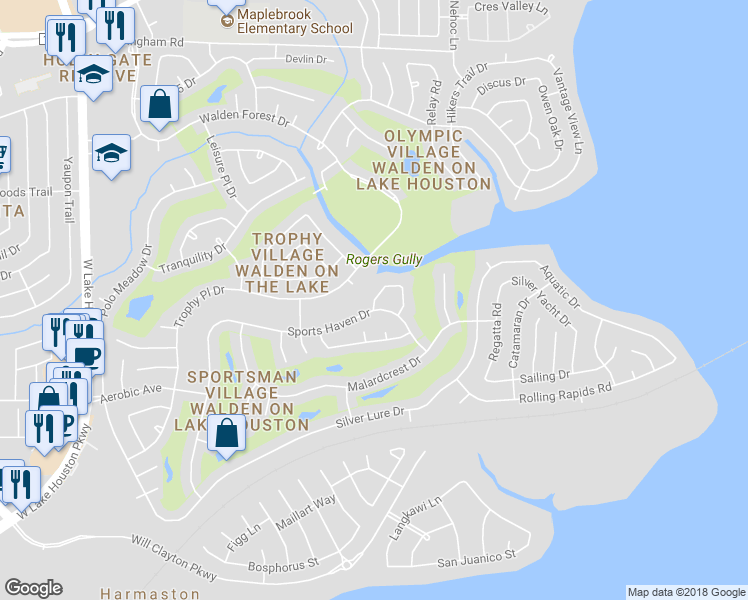 map of restaurants, bars, coffee shops, grocery stores, and more near 18746 Walden Glen Circle in Atascocita