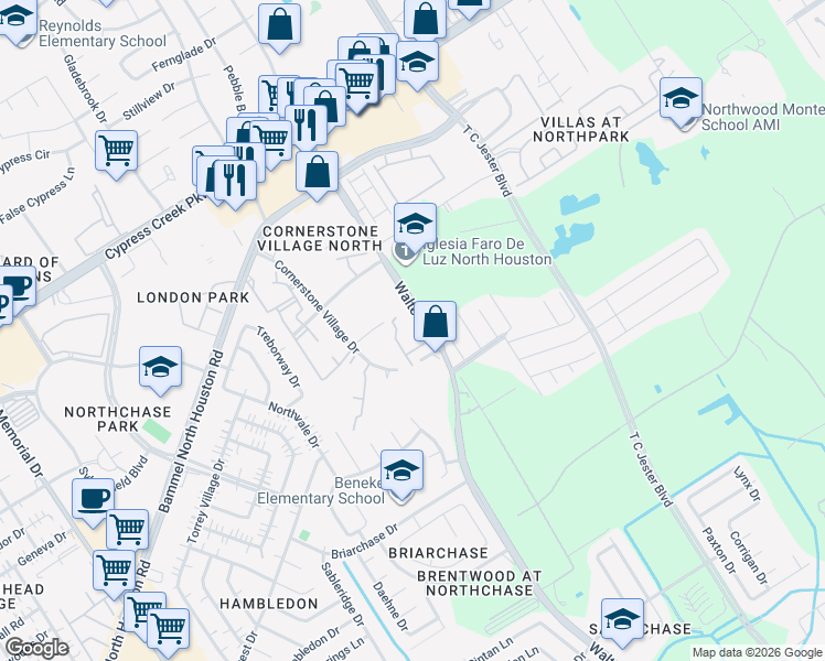map of restaurants, bars, coffee shops, grocery stores, and more near 14101 Walters Road in Houston