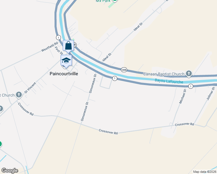 map of restaurants, bars, coffee shops, grocery stores, and more near 5952-5968 Laura Street in Napoleonville