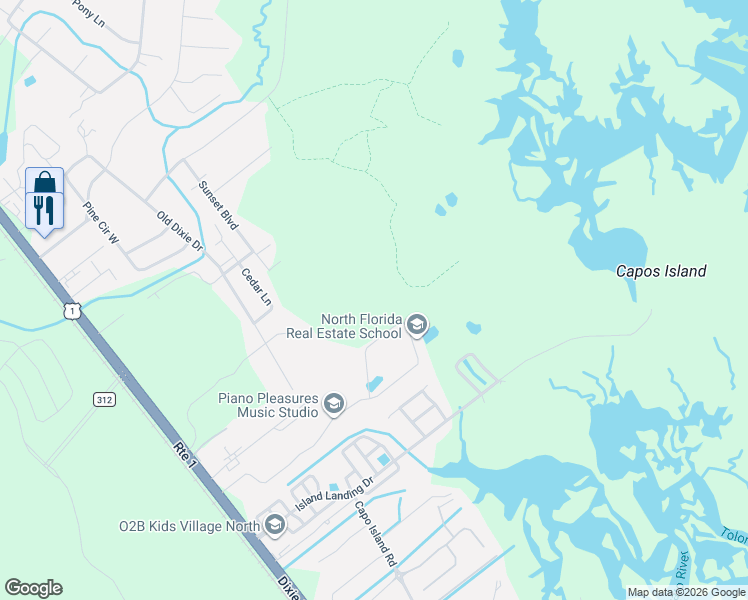 map of restaurants, bars, coffee shops, grocery stores, and more near 6071 South Magnolia Drive in St. Augustine