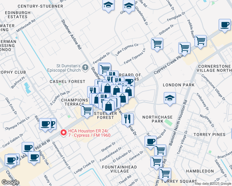 map of restaurants, bars, coffee shops, grocery stores, and more near 4485 Farm to Market 1960 in Houston