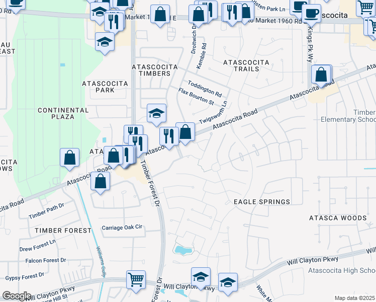 map of restaurants, bars, coffee shops, grocery stores, and more near in Humble