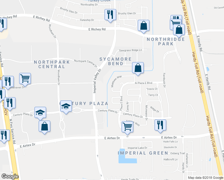 map of restaurants, bars, coffee shops, grocery stores, and more near 915 Matthew Way in Houston