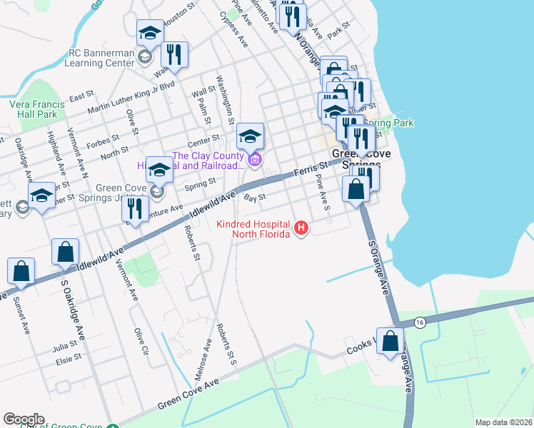 map of restaurants, bars, coffee shops, grocery stores, and more near 820 Cove Street in Green Cove Springs