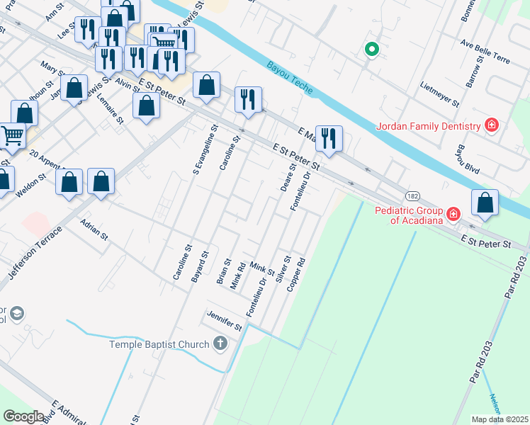 map of restaurants, bars, coffee shops, grocery stores, and more near 229 Colgin Street in New Iberia
