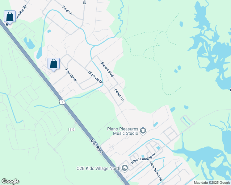 map of restaurants, bars, coffee shops, grocery stores, and more near 6237 Cedar Lane in St. Augustine