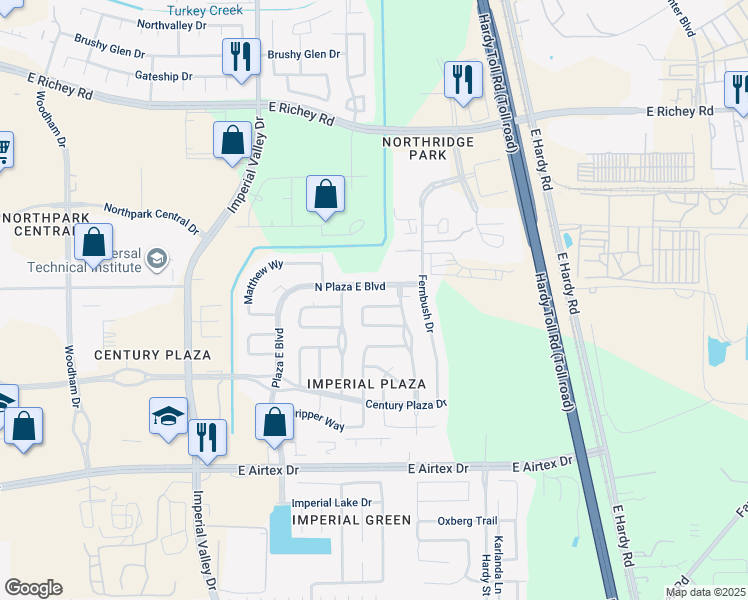 map of restaurants, bars, coffee shops, grocery stores, and more near 1299 Travis Court in Houston