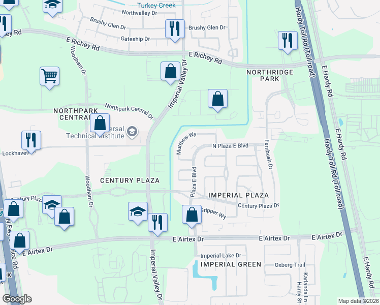 map of restaurants, bars, coffee shops, grocery stores, and more near 903 Speckled Court in Houston