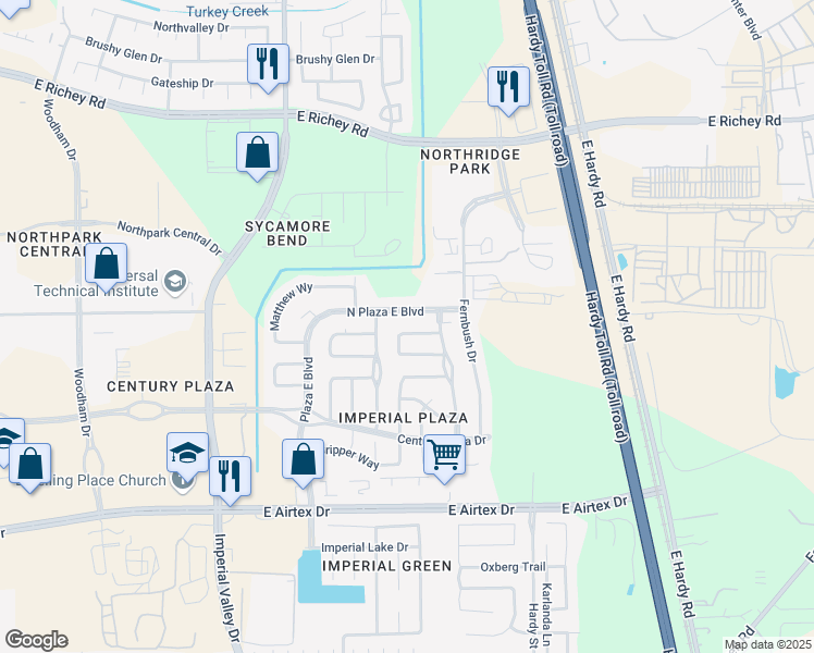 map of restaurants, bars, coffee shops, grocery stores, and more near 1299 Travis Court in Houston