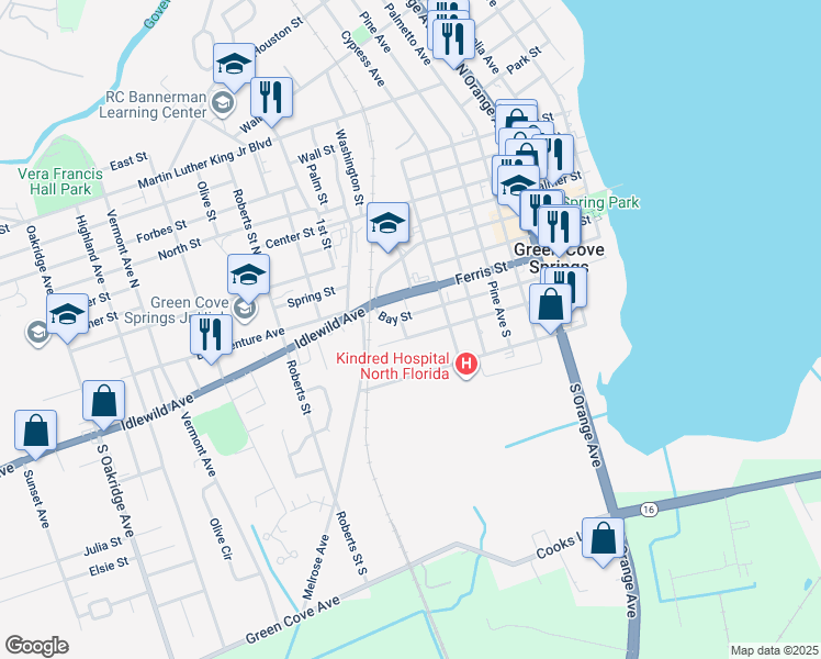 map of restaurants, bars, coffee shops, grocery stores, and more near 820 Cove Street in Green Cove Springs