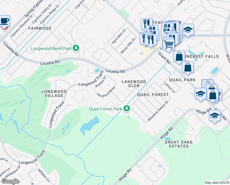 map of restaurants, bars, coffee shops, grocery stores, and more near 13126 Youngfield Drive in Cypress